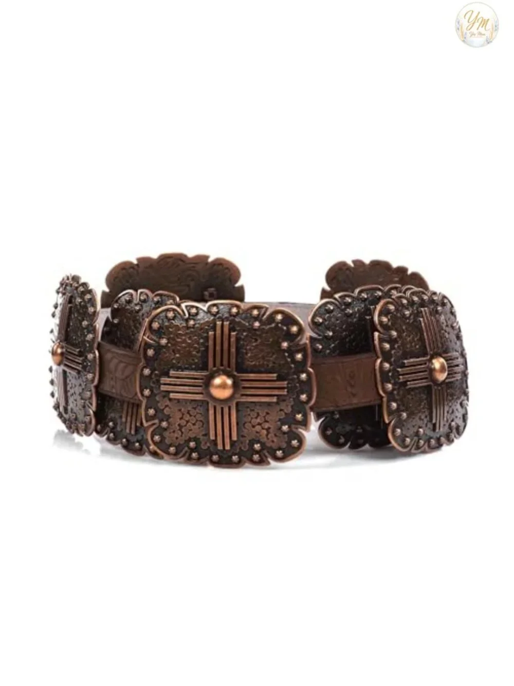 Women's Floral Embossed Leather Belt with Western Square Conchos and Removable